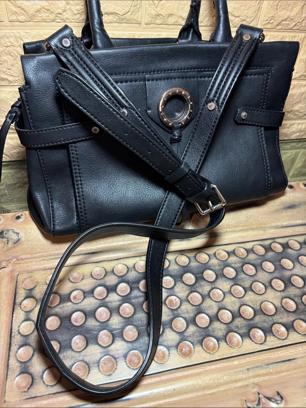 BCBGenerations Black Satchel Shoulder Bag Crossbody w Mud Pie Brown Tote, Pouch